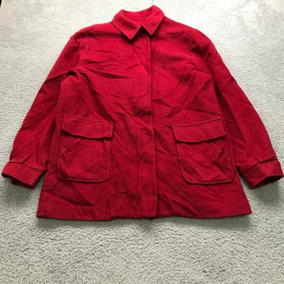 Vintage 80s 90s Eddie Bauer Hunting Wool Blend Jacket Womens Large 15/16 Red USA - Picture 1 of 7